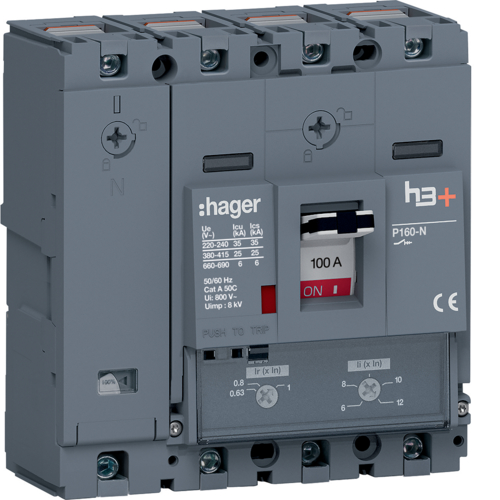 MCCB Wyłącznik mocy h3+ P160 4P 100A 25kA TM - HHS101DC - HAGER