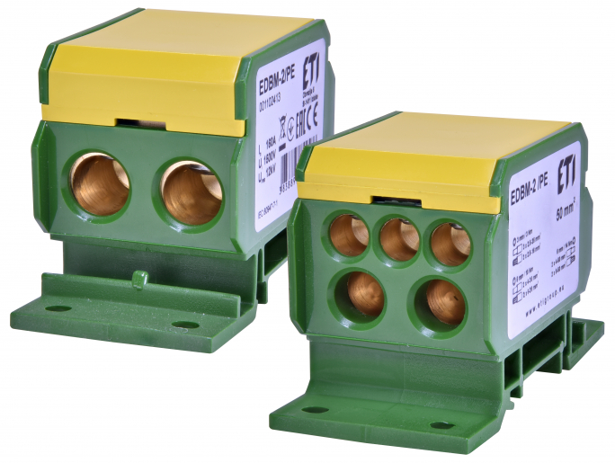 BLOK ROZDZIELCZY 160A (2X4-50MM2/2X4-35MM2+3X2,5-25MM2) ŻÓŁTO-ZIELONY EDBM-2/PE - 001102413 - ETI
