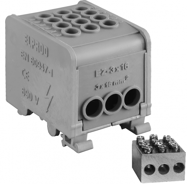 Odgałęźnik instalacyjny 1-torowy 3x162/3x162, na szynę TS 35 LZ1*16/16/16s szary - 84170002 - SIMET