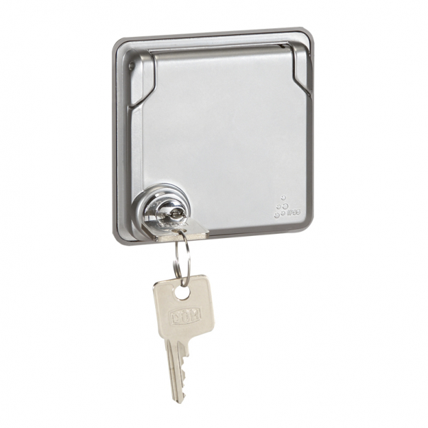 GNIAZDO 2P+Z GREEN'UP Z KLAPKĄ SOLIROC. - 077837 - LEGRAND