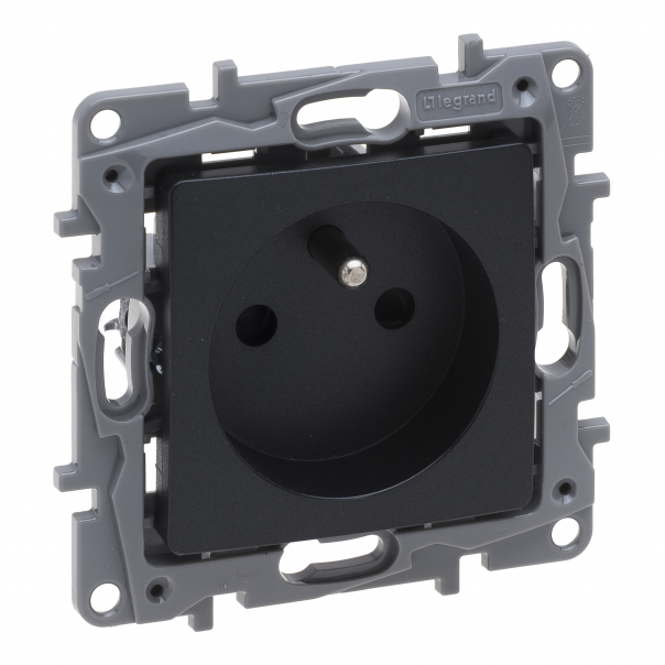 GNIAZDO POJEDYNCZE Z UZIEMIENIEM 2P+Z Z PRZESŁONAMI ZACISKI AUTOMATYCZNE 16A 250V ANTRACYT NILOE SELECTION - 762225 - LEGRAND