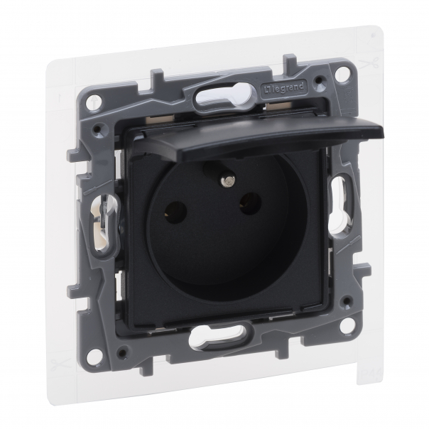 GNIAZDO POJEDYNCZE Z UZIEMIENIEM 2P+Z ZACISKI ŚRUBOWE 16A 250V IP44 ANTRACYT NILOE SELECTION - 762261 - LEGRAND