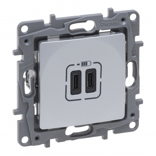 NILOE SELECTION - GNIAZDO 2 X USB TYP C+C - 3 A ALUMINIUM - 762195 - LEGRAND