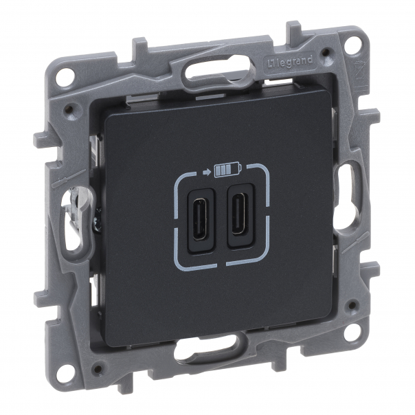GNIAZDO PODWÓJNE USB TYP C+C 3A ANTRACYT NILOE SELECTION - 762295 - LEGRAND