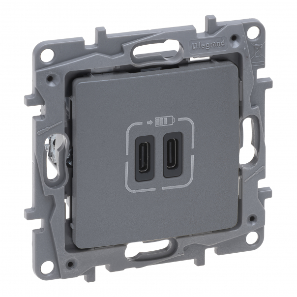 NILOE SELECTION - GNIAZDO 2 X USB TYP C+C - 3 A STAL - 762395 - LEGRAND