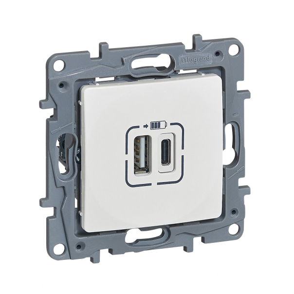 NILOE - GNIAZDO 2 X USB TYP A+C - 3 A BIAŁE - 764597 - LEGRAND
