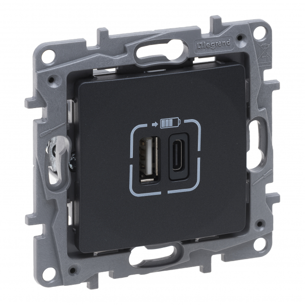 GNIAZDO PODWÓJNE USB TYP A+C 3A ANTRACYT NILOE SELECTION - 762297 - LEGRAND