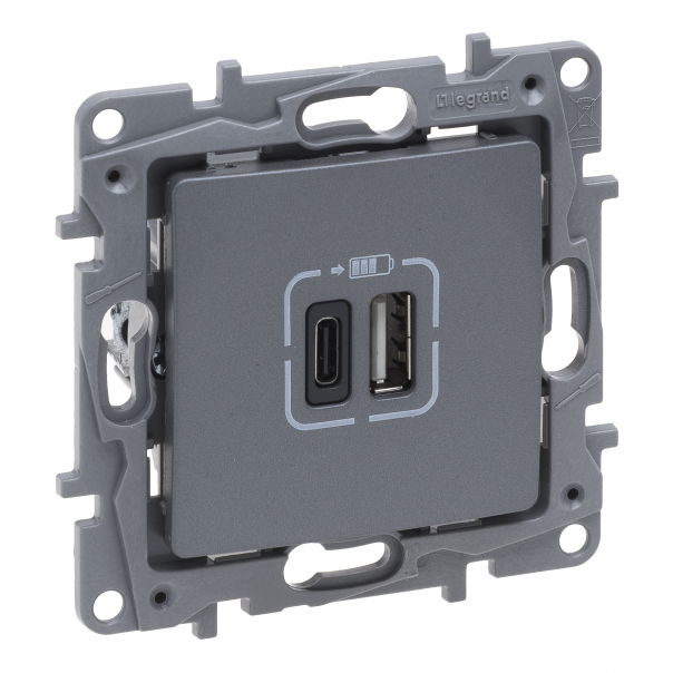 NILOE SELECTION - GNIAZDO 2 X USB TYP A+C - 3 A STAL - 762397 - LEGRAND