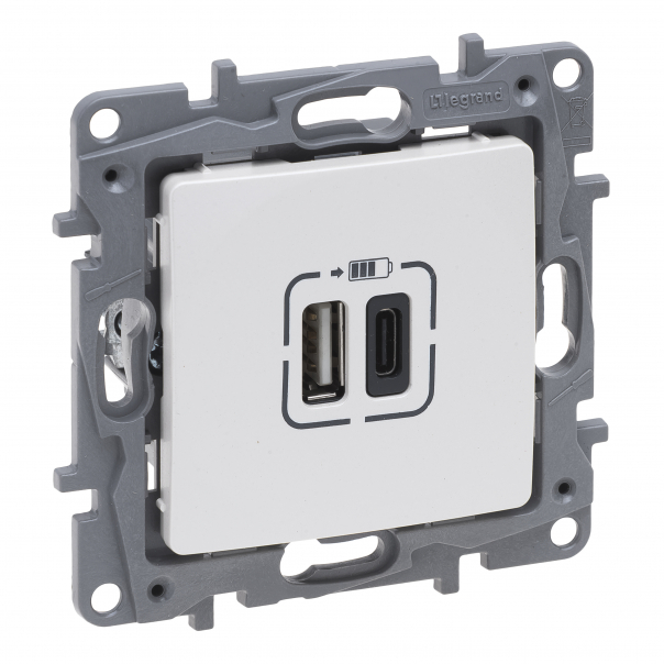 GNIAZDO PODWÓJNE USB TYP A+C 3A PERŁOWY NILOE SELECTION - 762497 - LEGRAND