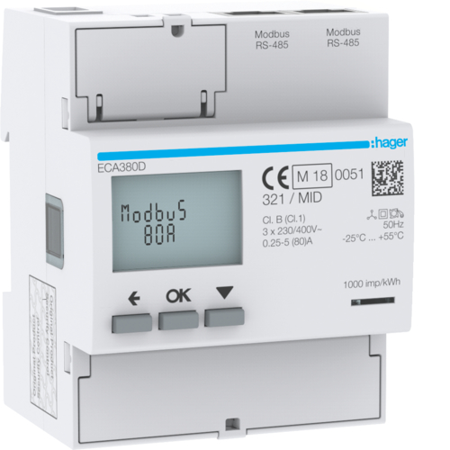 agardio.measure Licznik energii elektrycznej 3-fazowy, 80A 4M, AGARDIO, MID - ECA380D - HAGER