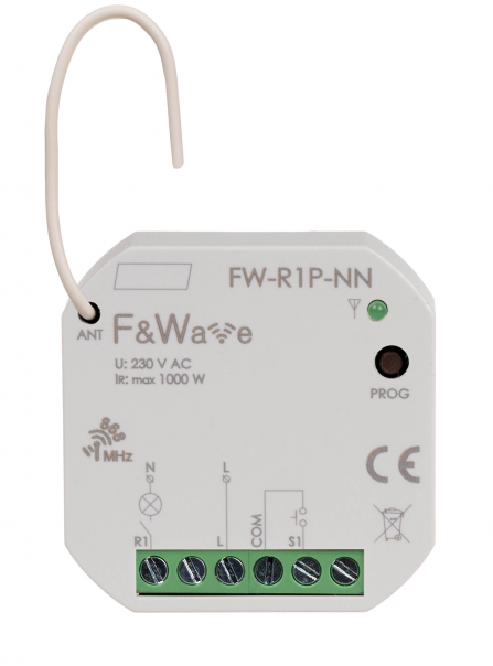Radiowy pojedyńczy przekaźnik wielofunkcyjny, do instalacji bez przewodu neutralnego - FW-R1P-NN - F&F