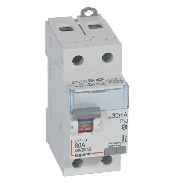 WYŁĄCZNIK RÓŻNICOWY 80A 30MA 2-POLOWY TYP AC SERII DX3 P 302 - 411507 - LEGRAND