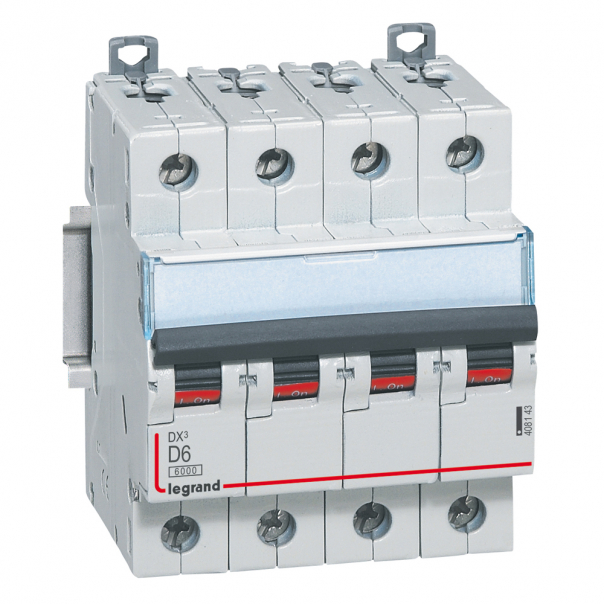 WYŁĄCZNIK NADPRĄDOWY D 6A 4 POLOWY CHARAKTERYSTYKA D SERII DX3 S 304 - 408143 - LEGRAND