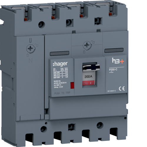 MCCB Rozłącznik mocy h3+ P250 4P 200A - HCT201AR - HAGER