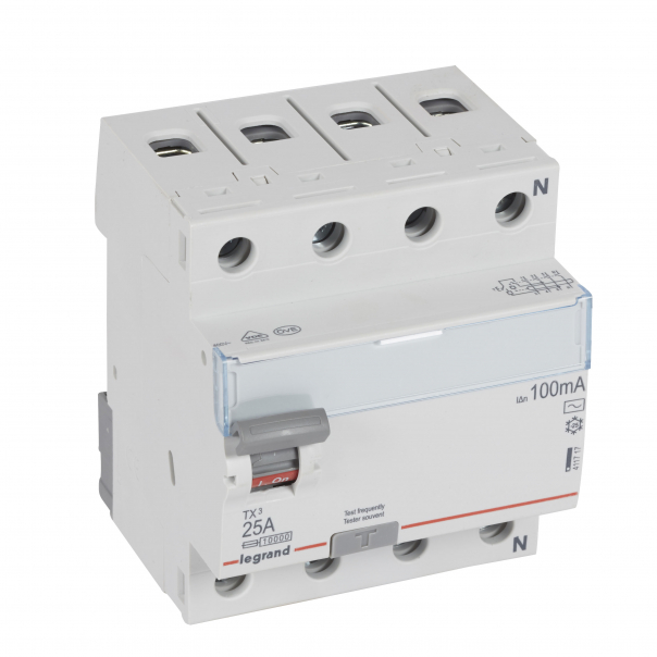 WYŁĄCZNIK RÓŻNICOWY 25A 100MA 4-POLOWY TYP AC SERII TX3 P 304 - 411717 - LEGRAND