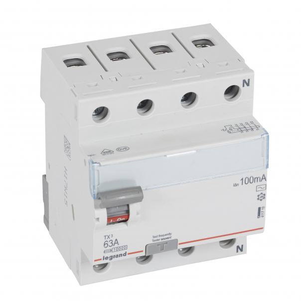 WYŁĄCZNIK RÓŻNICOWY 63A/100MA 4 BIEGUNY TYP AC P304 - 411719 - LEGRAND