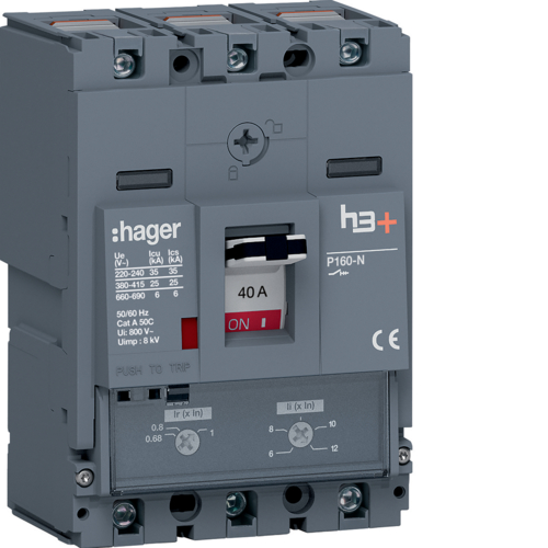 MCCB Wyłącznik mocy h3+ P160 3P 40A 25kA TM - HHS040DC - HAGER