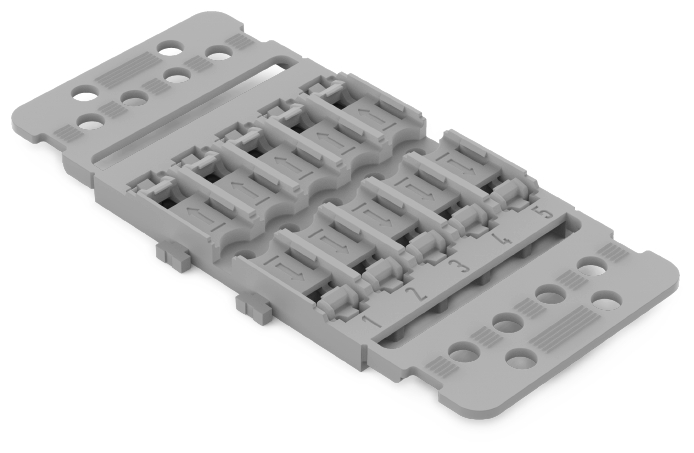 Adapter montaż. z odciążeniem przewodów, 5-tor. do przelot. złączki instal. 221 Inline; szara - 221-2505 - WAGO