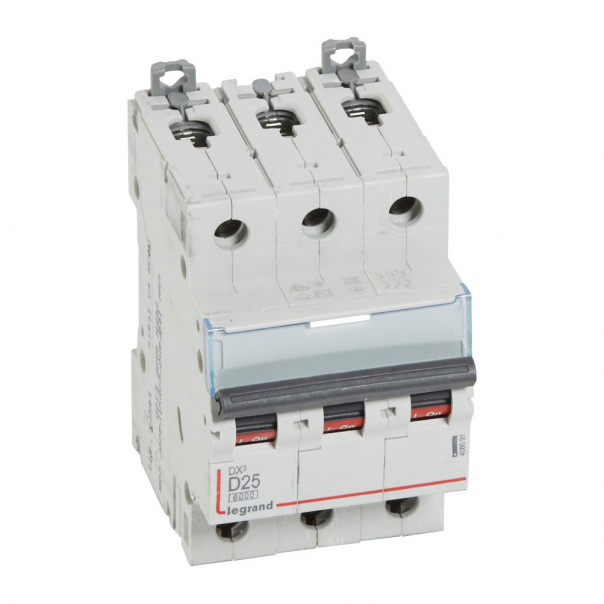 WYŁĄCZNIK NADPRĄDOWY D 25A 3 POLOWY CHARAKTERYSTYKA D SERII DX3 S 303 - 408091 - LEGRAND