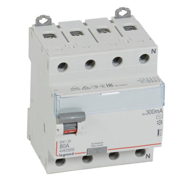 WYŁĄCZNIK RÓŻNICOWY 80A 300MA 4-POLOWY TYP AC SERII DX3 P 304 - 411725 - LEGRAND