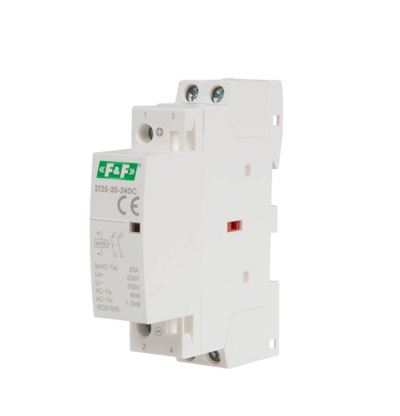 Stycznik modułowy, montaż na szynie, styki 2NC, 25A, 24V DC - ST25-02-24DC - F&F