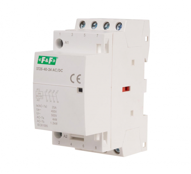 Stycznik modułowy, montaż na szynie, styki 4xNO, 25A, 24V DC - ST25-40-24ACDC - F&F