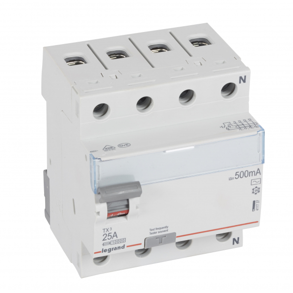 WYŁĄCZNIK RÓŻNICOWY 25A 500MA 4-POLOWY TYP AC SERII TX3 P 304 - 411737 - LEGRAND