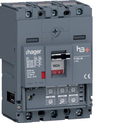 MCCB Wyłącznik mocy h3+ P160 3P 160A 50kA LSI - HMS160JC - HAGER