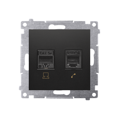 Gniazdo komputerowe RJ45 kategoria 5e + telefoniczne RJ12 (moduł); czarny - D5T.01/49 - KONTAKT SIMON