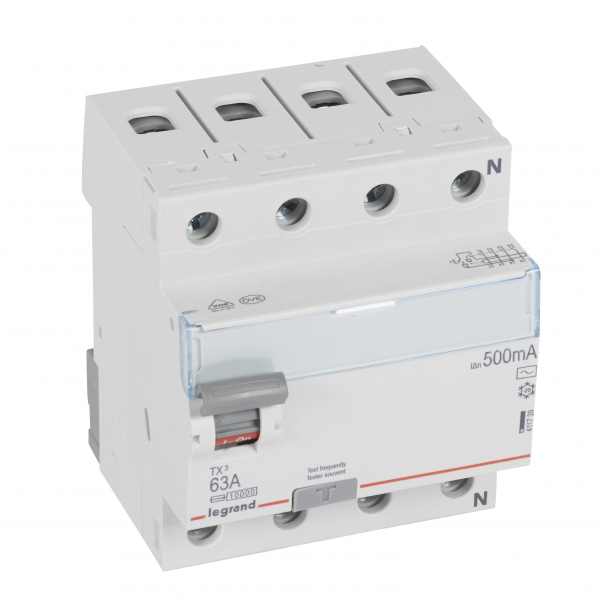 WYŁĄCZNIK RÓŻNICOWY 63A 500MA 4-POLOWY TYP AC SERII TX3 P 304 - 411739 - LEGRAND