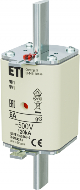 WKŁADKA TOPIKOWA NH - ZWŁOCZNA / KOMBI NH1 GG 6A/500V - 004184233 - ETI