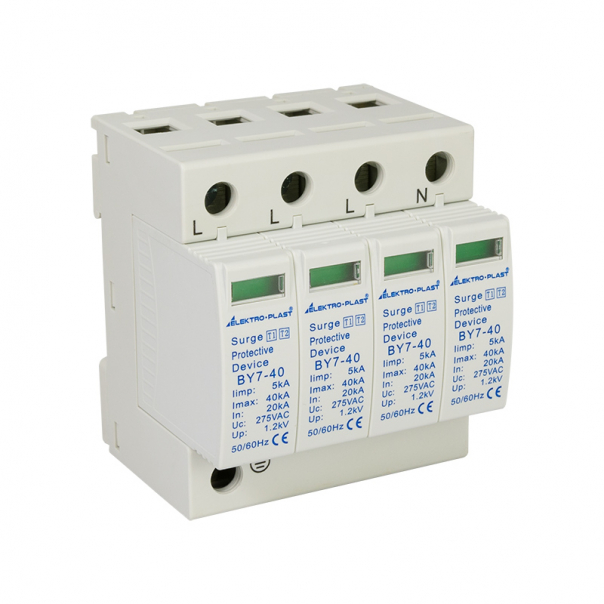 Ogranicznik przepięć AC B+C 4P (T1+T2 AC)  BY7-40/4-275 - 87.785 - ZAKŁAD PRODUKCYJNO - HANDLOWY "ELEKTRO-PLAST" SPÓŁKA Z OGRANICZONĄ ODPOWIEDZIALNOŚCIĄ