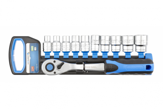 GRZECHOTKA 1/2", 72 ZĘBY, CRMO Z ZESTAWEM NASADEK - HT1R332 - HOGERT