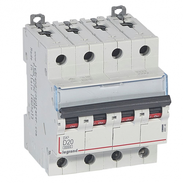WYŁĄCZNIK NADPRĄDOWY D 20A 4 POLOWY CHARAKTERYSTYKA D SERII DX3 S 304 - 408148 - LEGRAND