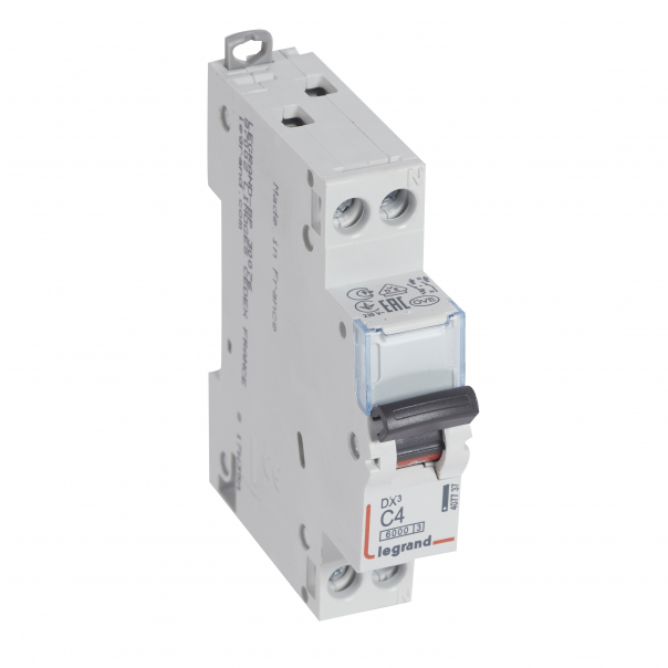 WYŁĄCZNIK NADPRĄDOWY C 4A 1-POLOWY Z TOREM NEUTRALNYM CHARAKTERYSTYKA C SERII DX3 S 301N - 407737 - LEGRAND