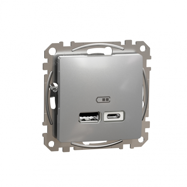 Gniazdo ładowania USB A+C 2,4A, srebrne aluminium Sedna Design - SDD113402 - SCHNEIDER ELECTRIC