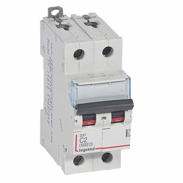 WYŁĄCZNIK NADPRĄDOWY C 2A 2-POLOWY CHARAKTERYSTYKA C SERII DX3 S302 - 407793 - LEGRAND