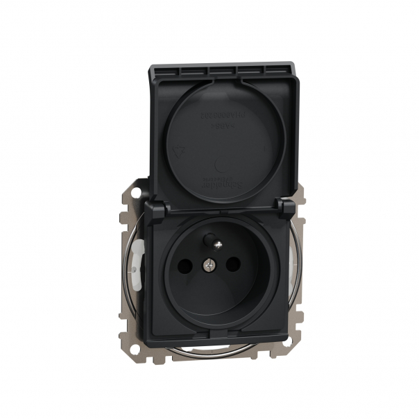 GNIAZDO POJEDYNCZE BRYZGOSZCZELNE Z KLAPKĄ 2P+Z IP44 ZŁĄCZA AUTOMATYCZNE CZARNYANTRACYT SEDNA DESIGN - SDD214014 - SCHNEIDER ELECTRIC