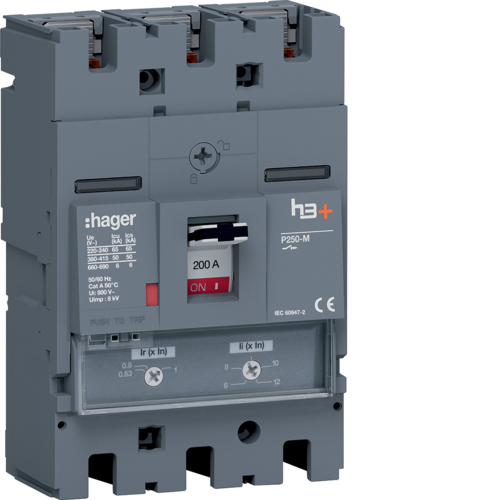 MCCB Wyłącznik mocy h3+ P250 3P 200A 50kA TM - HMT200DR - HAGER