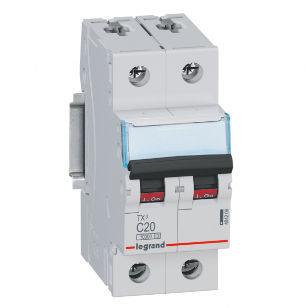 WYŁĄCZNIK NADPRĄDOWY C 20A 2-POLOWY CHARAKTERYSTYKA C SERII TX3 S 312 - 404206 - LEGRAND