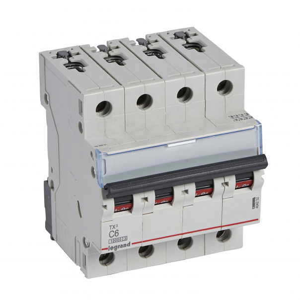 WYŁĄCZNIK NADPRĄDOWY C 6A 4-POLOWY CHARAKTERYSTYKA C SERII TX3 S 314 - 404252 - LEGRAND