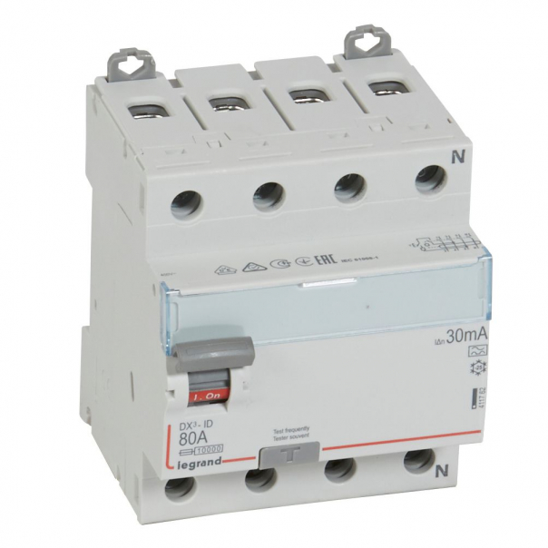 WYŁĄCZNIK RÓŻNICOWY 80A 30MA 4-POLOWY TYP A SERII DX3 P 304 - 411762 - LEGRAND