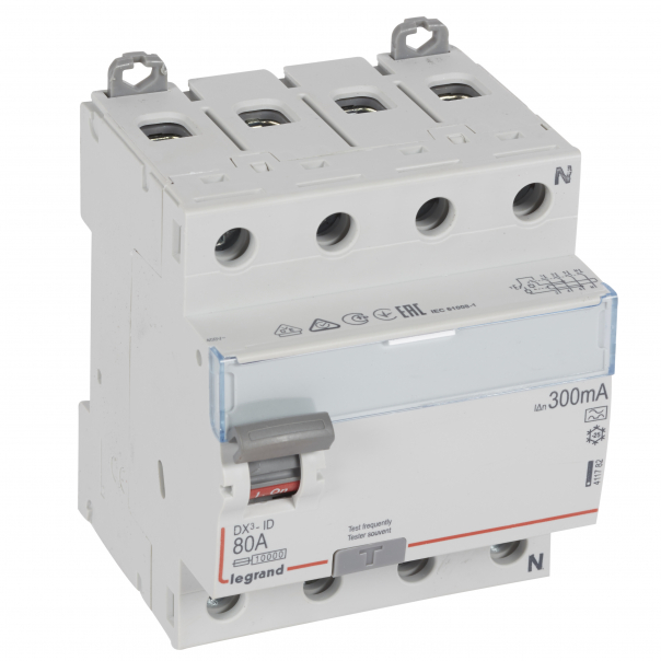 WYŁĄCZNIK RÓŻNICOWY 80A 300MA 4-POLOWY TYP A SERII DX3 P 304 - 411782 - LEGRAND