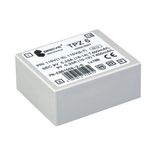 TPZ 6 2*115/2* 9 V Transformator jednofazowy obw. druk. zalewany - 16009-8997 - BREVE