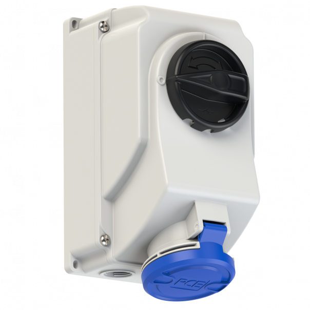 GNIAZDO Z WYŁĄCZNIKIEM 0-1 DUŻE BLOKADA MECHANICZNA 32A 230V 2P+Z IP44 - 7523-6 - PCE