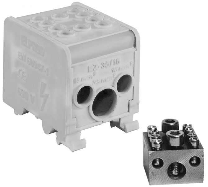 ODGAŁĘŹNIK INSTALACYJNY 1-SEGMENTOWY (ZACISK: 1X35MM2 - 4X16MM2) SZARY LZ 1*35/16/16  - 84168002 - SIMET