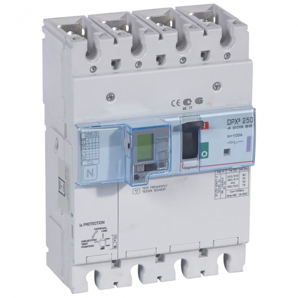WYŁĄCZNIK 100A 4-POLOWY 50KA Z ZABEZPIECZENIEM RÓŻNICOWYM DPX3 250 EL - 420385 - LEGRAND