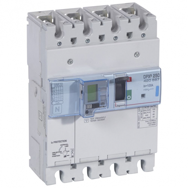 WYŁĄCZNIK 100A 4-POLOWY 70KA Z ZABEZPIECZENIEM RÓŻNICOWYM DPX3 250 EL+P - 420687 - LEGRAND