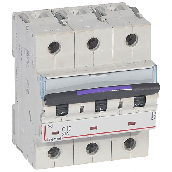 WYŁĄCZNIK NADPRĄDOWY C 10A 3-POLOWY 50KA DX3 S323 - 410160 - LEGRAND