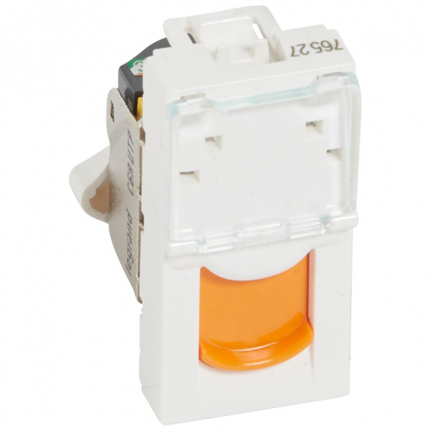 GNIAZDO 1XRJ45 KAT. 6A UTP BIAŁE Z POMARAŃCZOWĄ KLAPKĄ MOSAIC - 076527 - LEGRAND